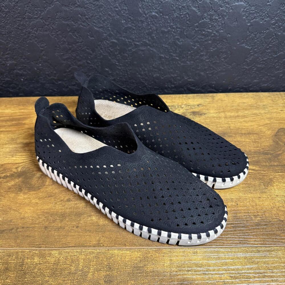 Ilse Jacobsen Tulip 139 Black Perforated Microfiber Slip On Flats Womens 39 US 9